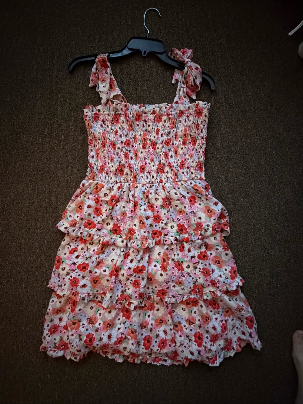 Altar'd State Pink Floral ruffle Smocked Sun Dress